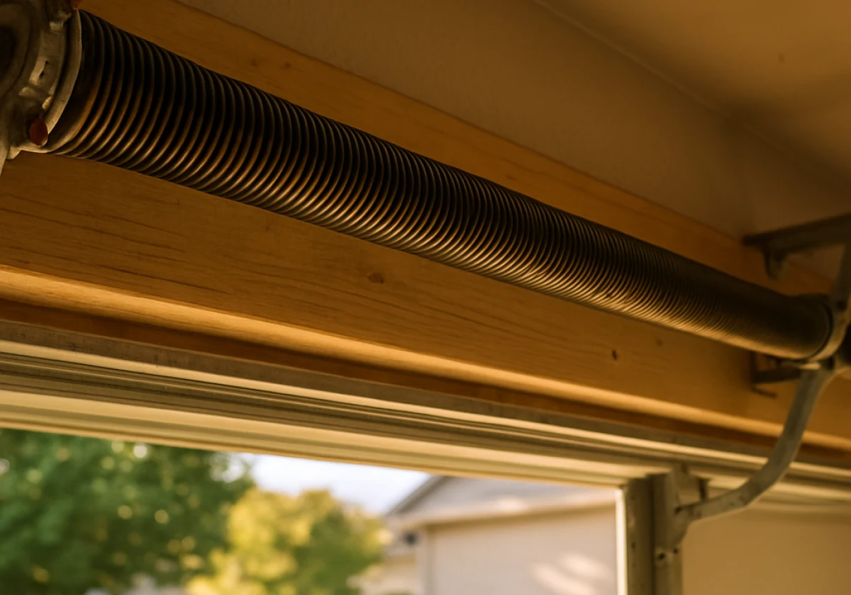 Close-up photograph taken from inside a residential garage